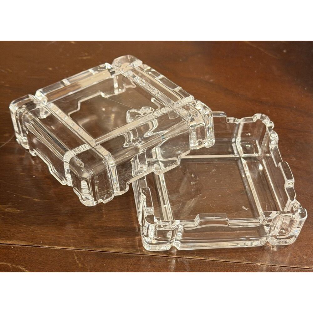 Vintage Clear Glass Trinket / Jewelry Box Lid 3" X 3" X 1.5" Fast Ship 3472-37